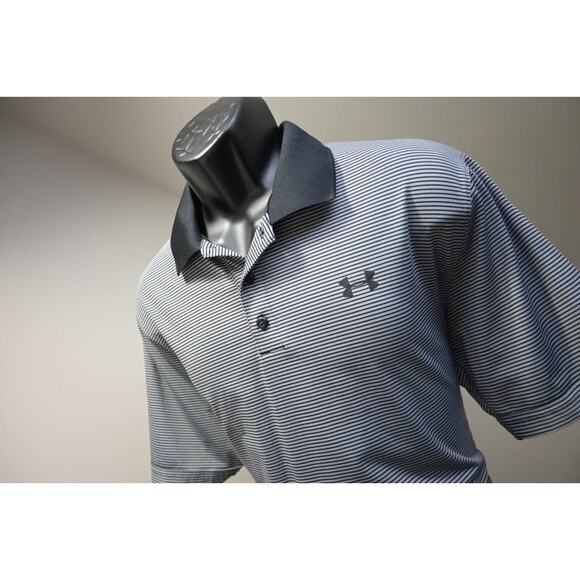 Under Armour Golf Polo HeatGear Loose Striped Athletic Shirt Mens Sz Large - Picture 1 of 11